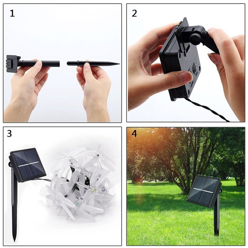 SmilingTown Solar Dragonfly String Light 30LED 21ft Garden Stake Lights Waterproof Outdoor Twinkle Fairy Lights with 8 Lighting Modes for Trees, Patio, Fence Christmas Decor (Warm White) - Image 4